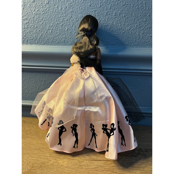 Collector Barbie Doll Pink Satin Gown Black Lace Trim Silhouettes AA